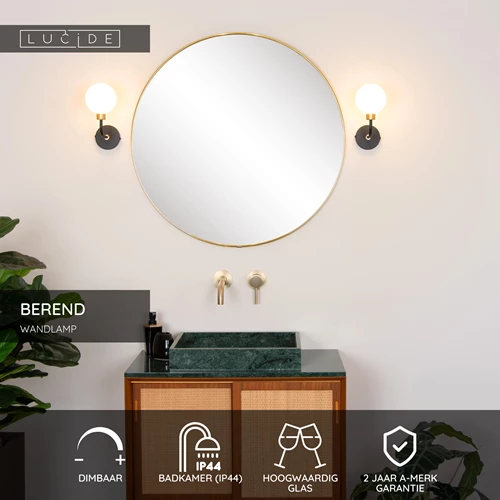 Lucide BEREND - Wandlamp Badkamer - 1xG9 - IP44 - Zwart - USP